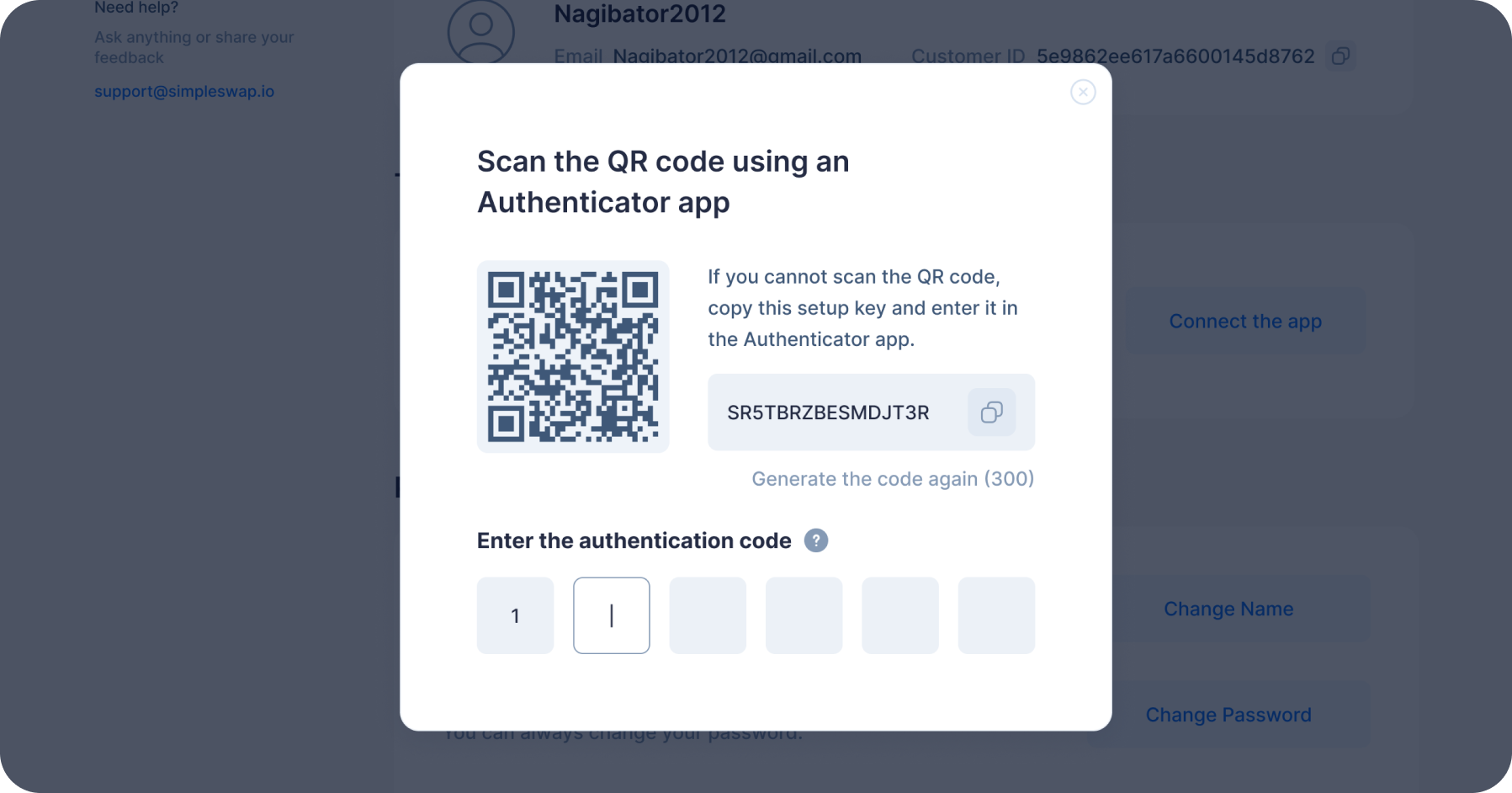 two-factor-authentification-simpleswap-qr
